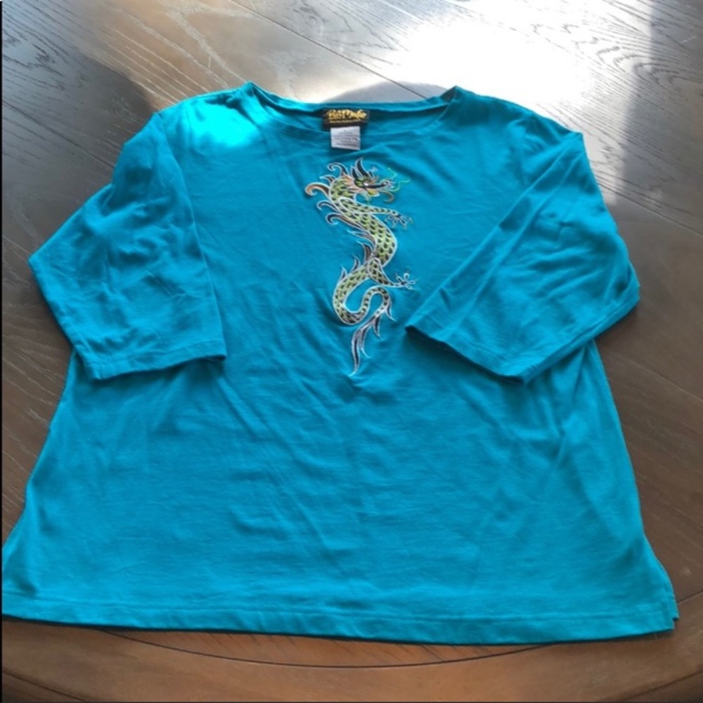 Vintage 80s BOB MACKIE Wearable Art Dragon Top 1X - Picture 5 of 7